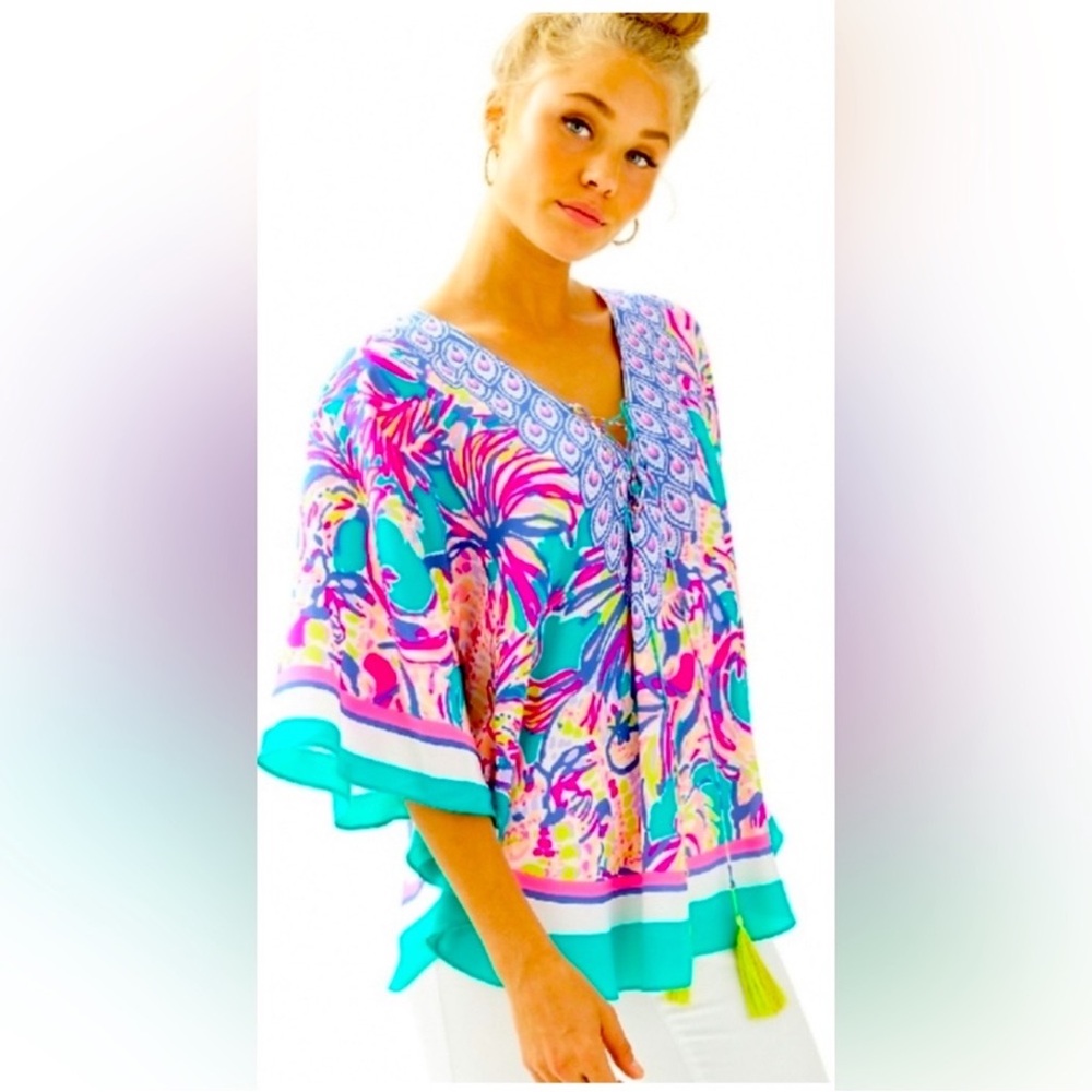 Lilly Pulitzer Lettie Caftan Top Safari Sighted Size L/XL ECU 100% Silk